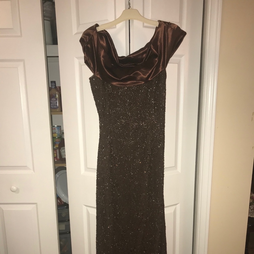 Brown beaded evening gown